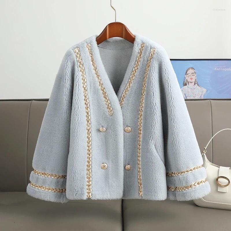 Pelliccia da donna cappotto integrato per lana per stile 23 anni piccolo velluto a grana profumata versatile e versatile