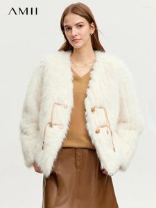 Fourrure pour femmes AMII minimaliste chinois femmes 2023 hiver lâche doux frangé en cuir boucle imitation vison velours col en v manteau 12324032