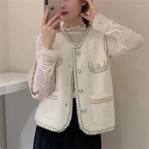 Manteau en fourrure de vison pour femmes, automne et hiver, Premium, boucle de perles, polaire, charme élégant, Style français, gilet avec poche, H623