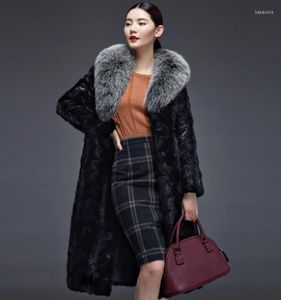 Veste en cuir de Faux vison pour femme, Trench-Coat Long épais et chaud, Slim, à la mode, noir, automne et hiver