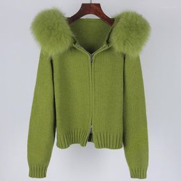 Manteau à capuche en fourrure pour femmes, décontracté, col en laine, à la mode, tricot polyvalent avec superposition, automne/hiver