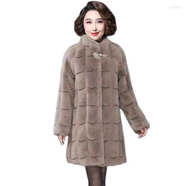 Abrigo de piel de visón de imitación para mujer, chaqueta de moda de largo medio para otoño e invierno, abrigo cálido peludo de terciopelo grueso para mujer