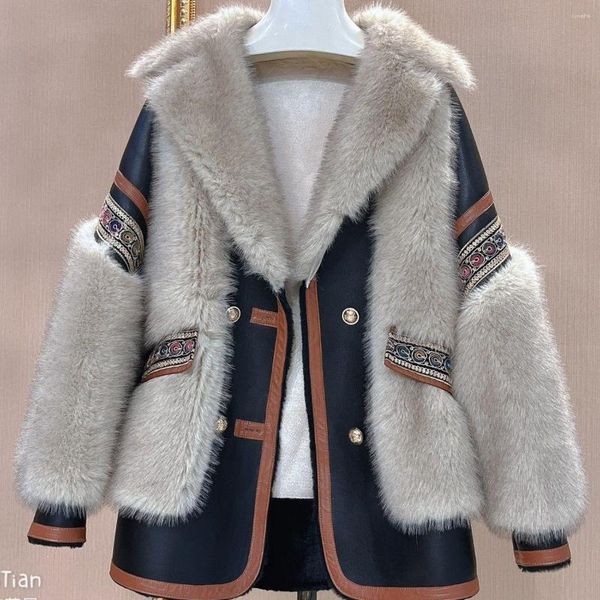 Chaqueta de piel de otoño e invierno para mujer, abrigo de imitación para mujer, ropa de calle Vintage de manga larga, chaquetas gruesas con botones