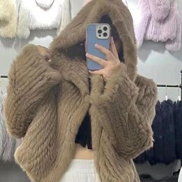 Frauen Pelz Herbst Winter Frauen Echt Dicken Mantel Natürliche Warme Jacke Lose Knited Qualität Luxus Mit Kapuze Volle Ärmel