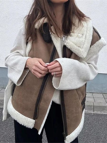 Frauen Pelz Chic Weibliche Wildleder Alle-in-One Herbst Winter Frauen Dicke Fleece Jacke Warme Splice 2023 weste Mantel Weste