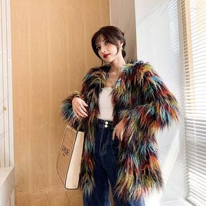 Manteau de fourrure pour femmes, veste mi-longue, Slim, épais, à la mode, automne-hiver, 2023