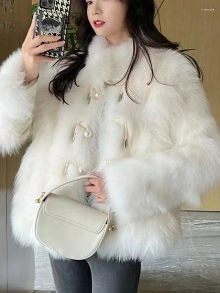 Manteau de fourrure pour femmes, col rond, Version coréenne, veste à la mode, hauts élégants, Style hiver, Streetwear pour femmes