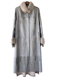 Abrigo de piel para mujer, solapa larga con cinturón, corte holgado, diseño Simple de Color sólido, cálido y cómodo, invierno 2023 1110