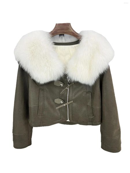Abrigo de piel para mujer, solapa, versión corta de cintura alta, diseño de un solo pecho, cálido y cómodo, invierno 2023, 1122