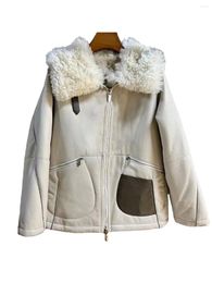 Manteau de fourrure pour femmes, revers court, Version ample, couleur Pure, Design à Double poche, chaud et confortable, hiver 2023, 1121