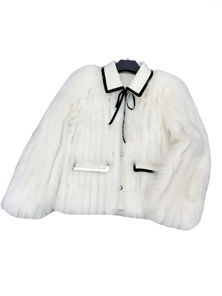 Abrigo de piel para mujer, solapa, versión corta y holgada, diseño de una sola botonadura, cálido y cómodo, invierno 2023, 1130