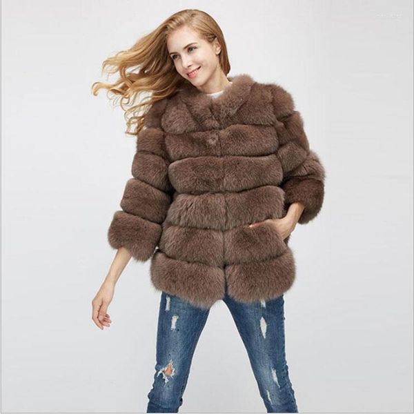 Abrigo de piel para mujer Chaqueta de cuero Sexy Faux Elegante Cálido Con capucha Sólido Turn-Down Collar Puntada abierta Wholeskin