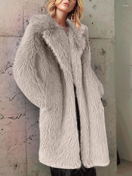 Abrigo de piel para mujer, moda Otoño Invierno, solapa, Tops de Color sólido, ropa cálida y elegante con carácter, imitación