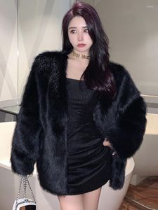 FURS FUR FURA CABINACIÓN DE INVIERNO DE MUJER 2023 Fashion Manga larga Caures de falso suelto sólido Oficina Damas Externuuga Trasa Y2K Jackets