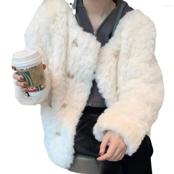 Manteaux de fourrure pour femmes automne et hiver faux manteau femmes corée chaud lâche court manteau dame fête tenues élégantes laine d'agneau blanche