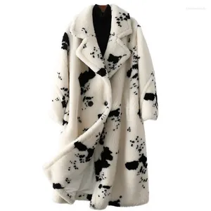 Manteaux d'hiver imprimés de vache pour femmes, pardessus en fausse laine d'agneau, veste longue, Streetwear épais et chaud surdimensionné S-9XL