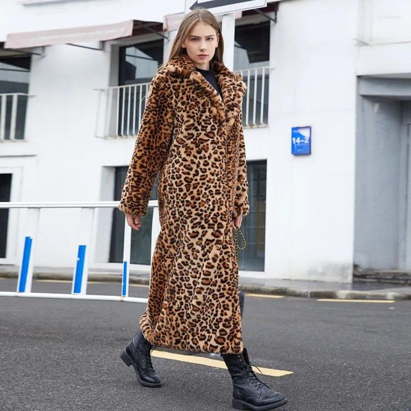 Traje súper largo con estampado de leopardo de imitación europeo y americano fuente de comercio exterior transfronterizo de piel para mujer C