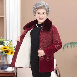 Abrigo de piel para mujer mayor ropa de invierno agregar chaqueta cálida de terciopelo traje de abuela femenina abrigo Parkas prendas de vestir exteriores