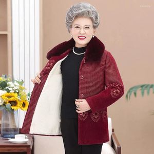 Dames bontjas voor ouderen Dameskleding Winter Voeg fluwelen warme jas toe Vrouwelijke grootmoeder Outfit Overjas Parka's Bovenkleding