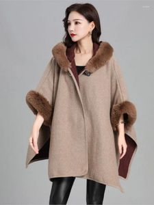 Manteau ample surdimensionné en laine pour femmes, élégant, col Rex, tricoté, Cape Poncho, châle, hiver, printemps, 2024