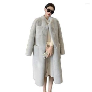 Dames bont fashion herfst winter kunstmatige jas vrouwen 2022 dik jas temperament vrouwelijk warme wol lange bovenkleding