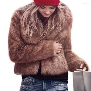 Dames bontmode faux jas dames herfst/winterkraag lange mouw jas v-hals roze bruin wit verdikking warm kort kort