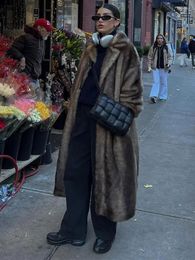 Manteau Long en fausse fourrure pour femme, couleur unie, col rabattu, manches longues, épais et moelleux, pardessus chaud pour l'hiver 2024