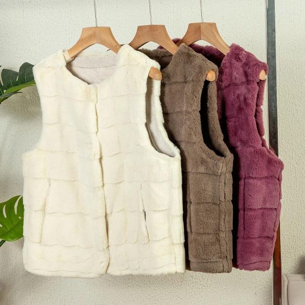 Moda de piel para mujer, chaleco ajustado sin mangas de invierno sintético, chaquetas, abrigo para mujer, prendas de vestir exteriores para mujer, chaleco corto cálido, calentador