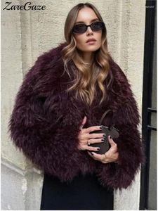 Dames Bont Mode Pluizige Faux-jassen Dames Losse harige Kraagvorm Lange mouwen Jassen Dames Winter Vintage Warme Dame Overjas