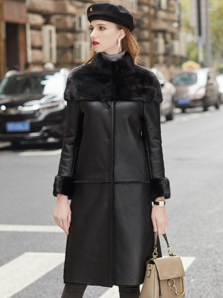 Manteau d'hiver en fourrure de mouton pour femmes, poils de vison, produits entiers de haute qualité