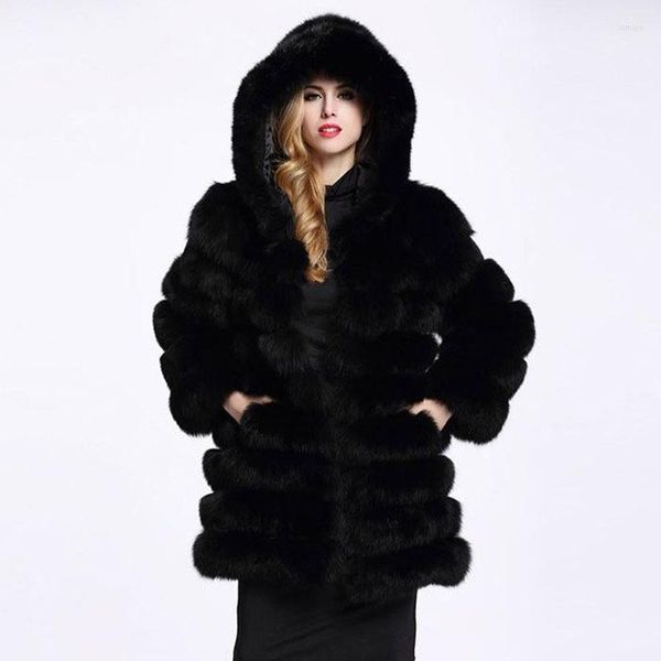 Moda de piel para mujer Chaqueta larga de lana artificial para mujer Invierno Mantener caliente Hermoso Slim Fit Lmitation Hair Longitud media