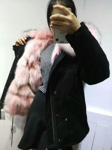Femmes fourrure fausse 2021 mode haut qualité usine vente directe noir fourrures Parka vraie veste rose manteaux