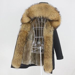 Femmes fourrure fausse 2021 imperméable hiver veste femmes longue Parka vrai manteau naturel raton laveur col capuche chaud Streetwear vêtements d'extérieur