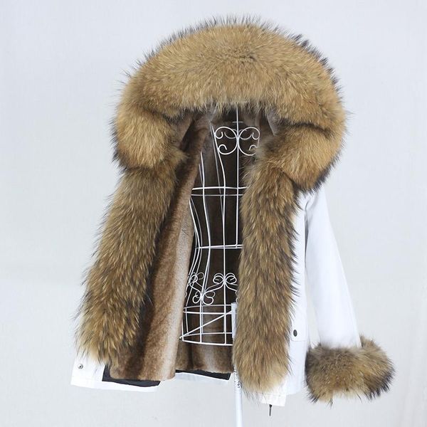 Veste d'hiver en fausse fourrure pour femme, Parka courte imperméable, manteau réel de raton laveur naturel, capuche à grand col, vêtements d'extérieur amovibles, Streetwear, 2021