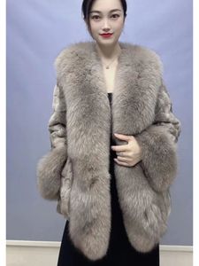 Fausse fourrure pour femmes 2023 Mode hiver femmes réel vison vêtements d'extérieur grand col manteau de haute qualité de luxe chaud moyen longueur Cardigan pardessus 231120