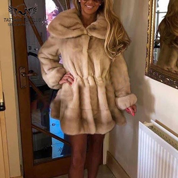 Femmes fourrure Faux 2023 vrai vison manteau naturel pleine peau véritable vestes 80cm longue mode luxe jupe bas pardessus femmes