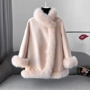 Femmes Fourrure Faux 2023 Doux Manteau Manteau Lâche Batwing Cape Turn Down Col Robe Smock Hiver Femmes Tricot Manteau Mode Jeune 231101