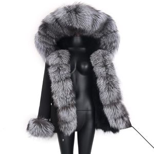 Femmes fourrure Faux 2023 imperméable court Parka veste d'hiver femmes vrai manteau naturel raton laveur doublure capuche chaud Streetwear détachable