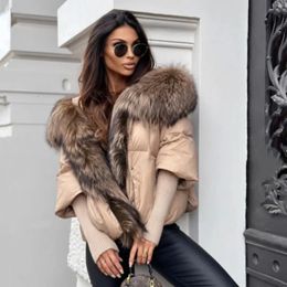 Frauen Pelz Faux 2023 Winter Jacke Frauen Echt Kragen Mit Kapuze Natürliche Dicke Warme Lose Oversize Ente Unten Mantel Streetwear oberbekleidung 231117