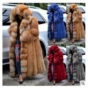 Manteau en fausse fourrure pour femme, Super Long, Imitation couleur unie, ample, à la mode, chaud, épais, grande taille, à capuche, hiver 2023, 231102
