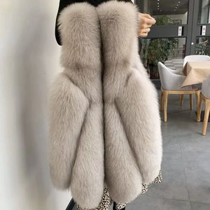 Piel de mujer Faux 2023 Mujeres de punto Falso Abrigo de conejo Abrigo Chaquetas Cuello en V con capucha Mapache Chaqueta más larga H476 231102