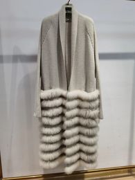 Pele feminina faux 2023 feminino real tricô oversize solto primavera tira costurado juntos fora decoração senhora longo camisola casaco 231018