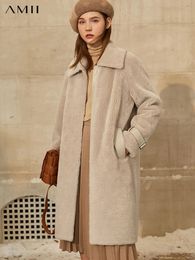 Femmes fourrure fausse Amii minimalisme hiver manteau femmes mode 100 laine Double face casual revers solide femme veste 12070568 231211
