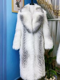 ANNSIRGRA – veste en fausse fourrure 100 véritable pour femme, manteau xlong réel avec grand col rabattu, pardessus chaud et élégant à la mode, 231114