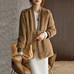 Manteau en fausse fourrure de vison d'automne pour femme, haut à manches longues, à la mode, veste en tricot assortie, fourrure tricotée en vison 221128