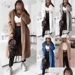 Piel de mujer Faux Otoño Invierno Teddy Coat Mujeres Casual Tallas grandes Chaqueta larga suelta Mujer Grueso Cálido Sólido Manteau Femme Hiver Dro DH5YZ