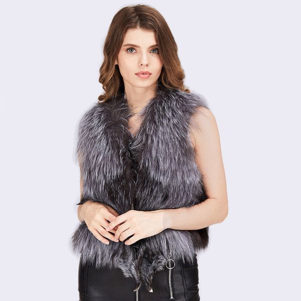 Femmes Fourrure Faux Automne Hiver Femmes Véritable Argent Gilet De Luxe Tricot Court Sans Manches Vêtement Femme Mode Casual Manteaux Naturels 221006