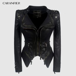 Damesbont Faux CARANFIER-jas Dames lederen PU-jassen Winter Herfst Zwart Motorkleding Bovenkleding Gotische leren jas Chaqueta 231005