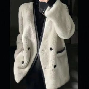 Manteau en fausse fourrure pour femme, velours de vison, Version coréenne, mode sauvage, col en V, épais, chaud, court, hiver, 231101
