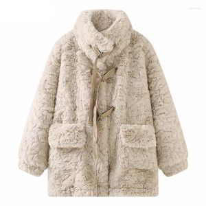 Manteau en fausse fourrure pour femme en laine épaissie en peluche hiver